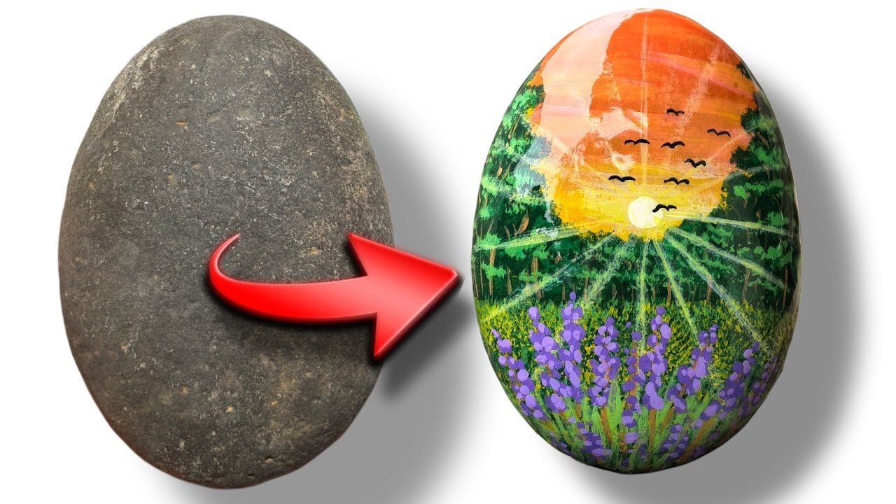 Как нарисовать закат на камне / пошаговая инструкция по росписи камня