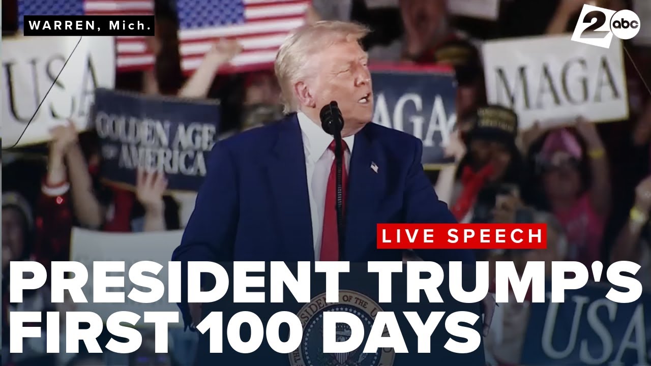 President Donald Trump speaks at rally in Michigan to mark 100 days in ...