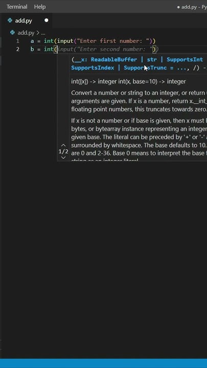 Code in python for adding two numbers(integers) in 35 seconds! | # ...