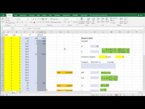 Video Excel - Kruskal-Wallis post-hoc using Dunn test - youtube
