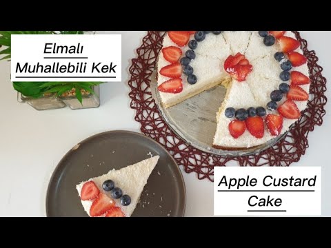 Çok kolay bir kek ve üzerinde lezzetli muhallebi!Elmalı Muhallebili Kek!Apple Custard Cake.