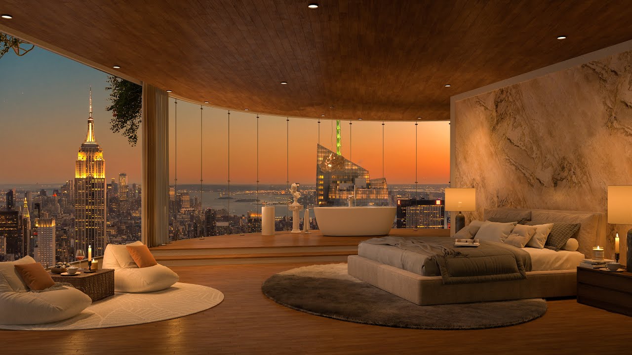 Luxury Bedroom Sunset Jazz - Serene Melodies Overlooking New York City 🌇🎶 Relaxing Vibes