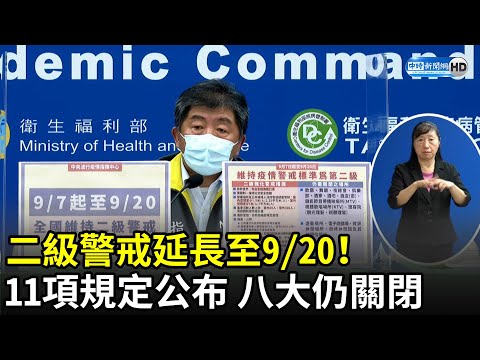 二級警戒延長至9/20！ 指揮中心公布「11項規定」 八大行業仍不開放｜中時新聞網