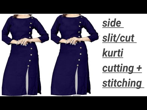 side kurti cutting and stitching|| side slit/cut kurti support me🙏🙏 - YouTube