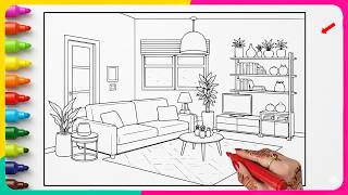 Satisfying COZY Living Room Coloring Page ✨ NEW Satisfying House Coloring Page