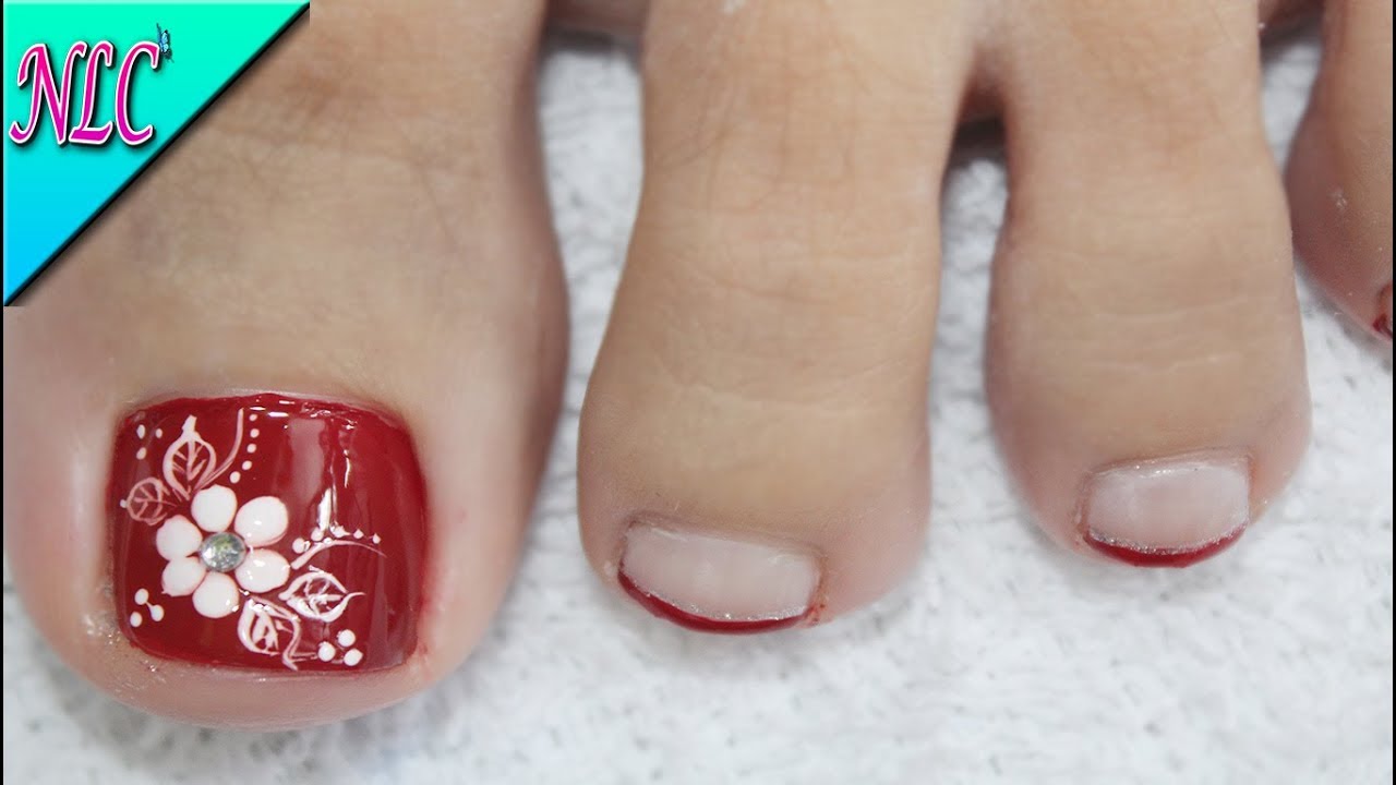 ♥DISEÑO DE UÑAS PARA PIES FLOR EN ROJO ¡MUY FÁCIL ...