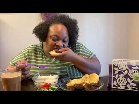 Mukbang with sage sausage and pita bread