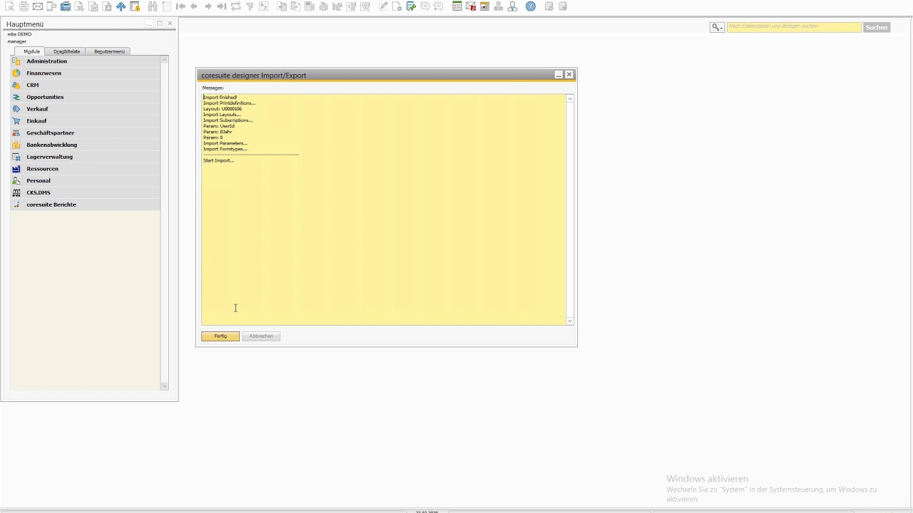 Import Coresuite Berichte