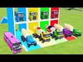TRANSPORTING DOUBLE FLATBED TRAILER TRUCK, COLORFUL MIXER TRUCK, MERCEDES, MAN, SCANIA, Fs 22