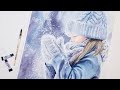 Snowy Scene Little Girl Watercolor Painting