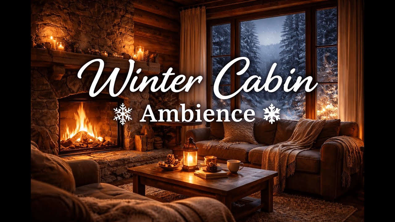 Relaxing Winter Cabin 🎄 Crackling Fire, Soft Snow & Candlelit Comfort