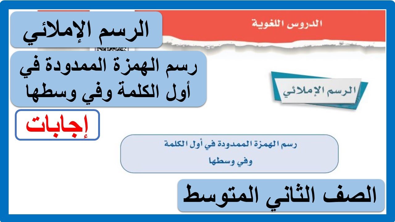 الرسم الإملائي رسم الهمزة الممدودة في أول الكلمة وفي وسطها للصف الثاني المتوسط