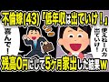 【2ch修羅場スレ】不倫嫁(43歳)「低年収は出ていけ!」俺「喜んで!」残高0円にして5か月家出した結果w