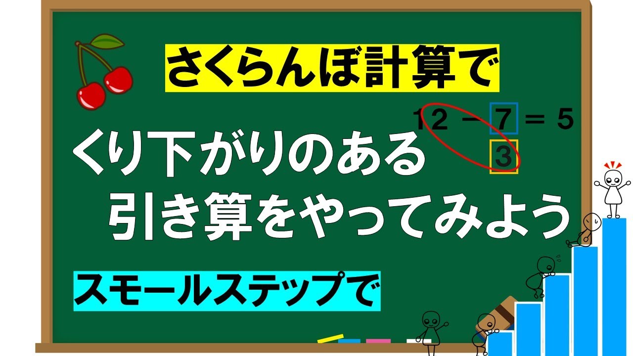 【くり下がりのあるひき算】さくらんぼ計算をスモールステップでやってみる減加法