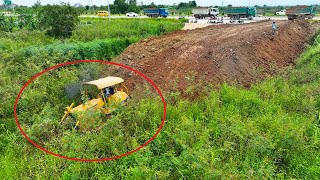 Part 8 ! Wonderful Filling Land Build Road By KOMATSU D51P Dozer Pushing Soil & Truck Spreading Soil