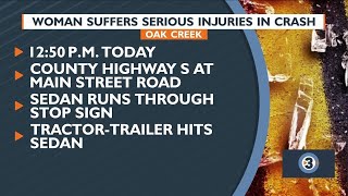 Woman suffers serious injuries in crash