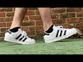 adidas gazelle silver green womens ADIDAS SUPERSTAR White Leather Fabric Branded Rubber Sole Sneakers Tra   Second Wave Couture