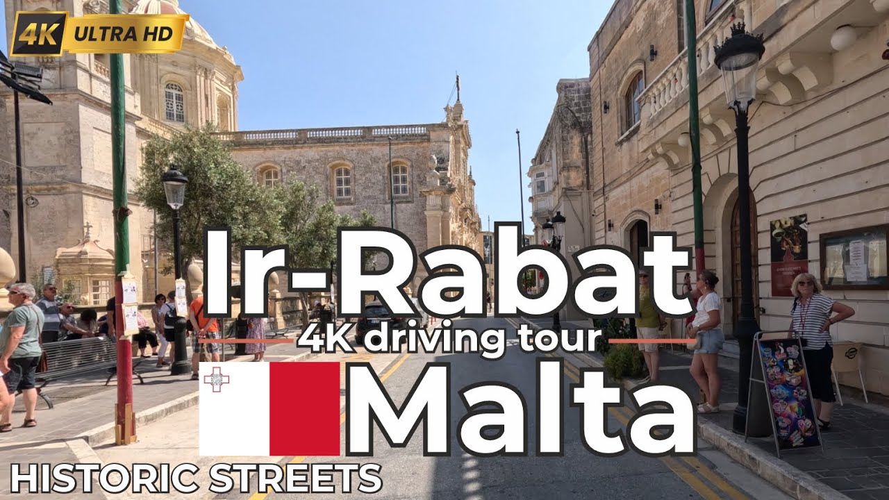 Ир-Рабат, Мальта – Автомобильная экскурсия в формате 4K – Историческая поездка по городу