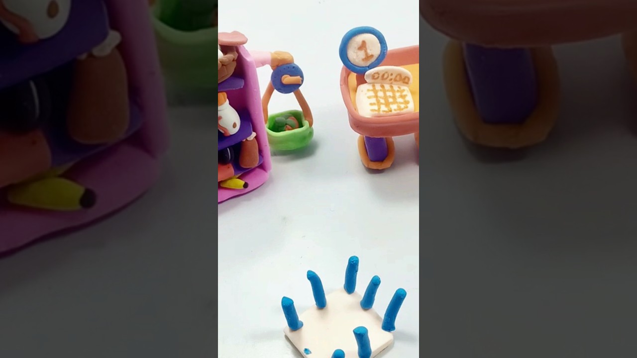 DIY How to make Polymer Clay miniature Food, Groceries Shop, shopping Cart, Play with Clay 