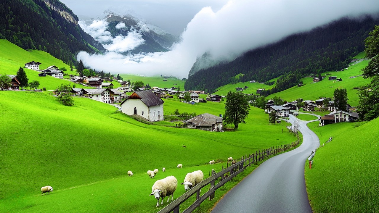 Switzerland’s Fairytale Villages: Rainy Day in Beautiful Alpine Countryside Life