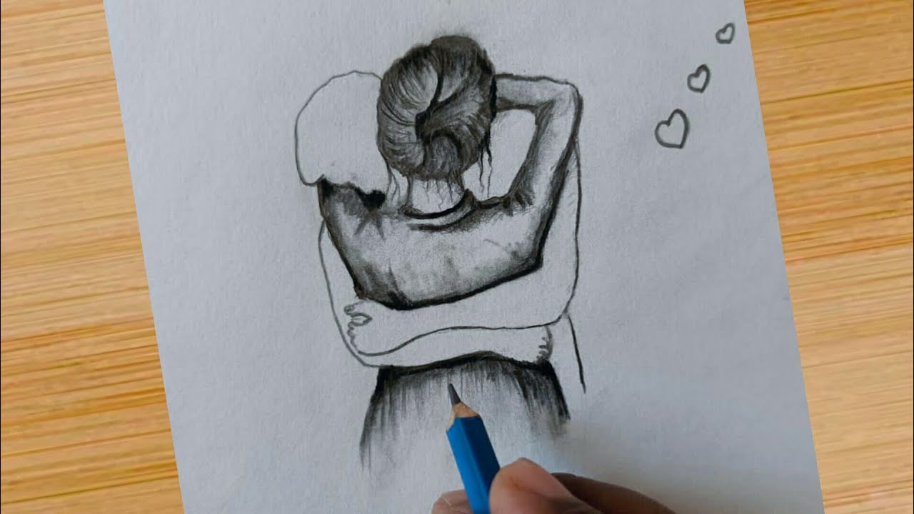 Valentines Day Drawing // How to draw a romantic couple hugging // Easy