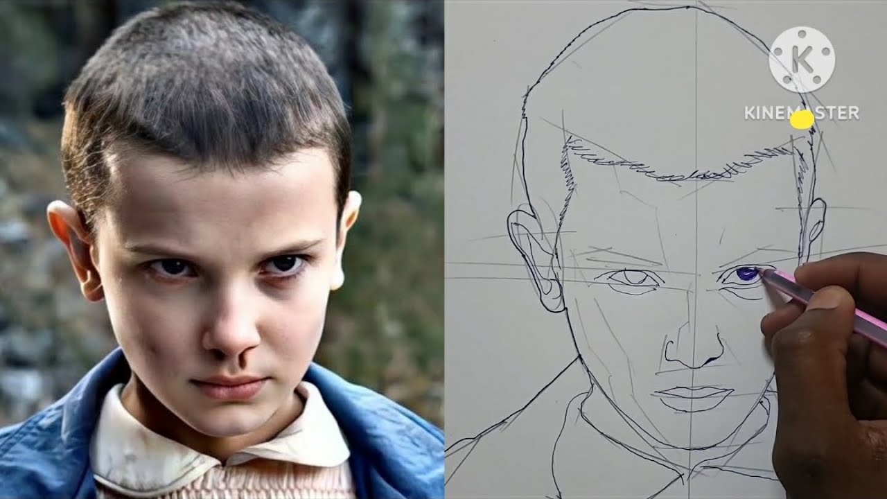 How to draw Eleven / Drawing Eleven Stranger Things movie character step by step 