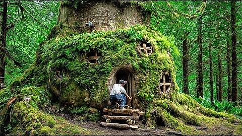 I Built a Hidden Shelter Inside a Massive Hollow Tree | Alone in the Forest Survival