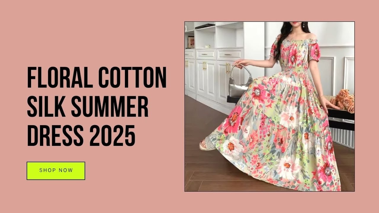 Floral Cotton Silk Summer Dress 2025 | One-Neck Beach Vacation Swing Dress