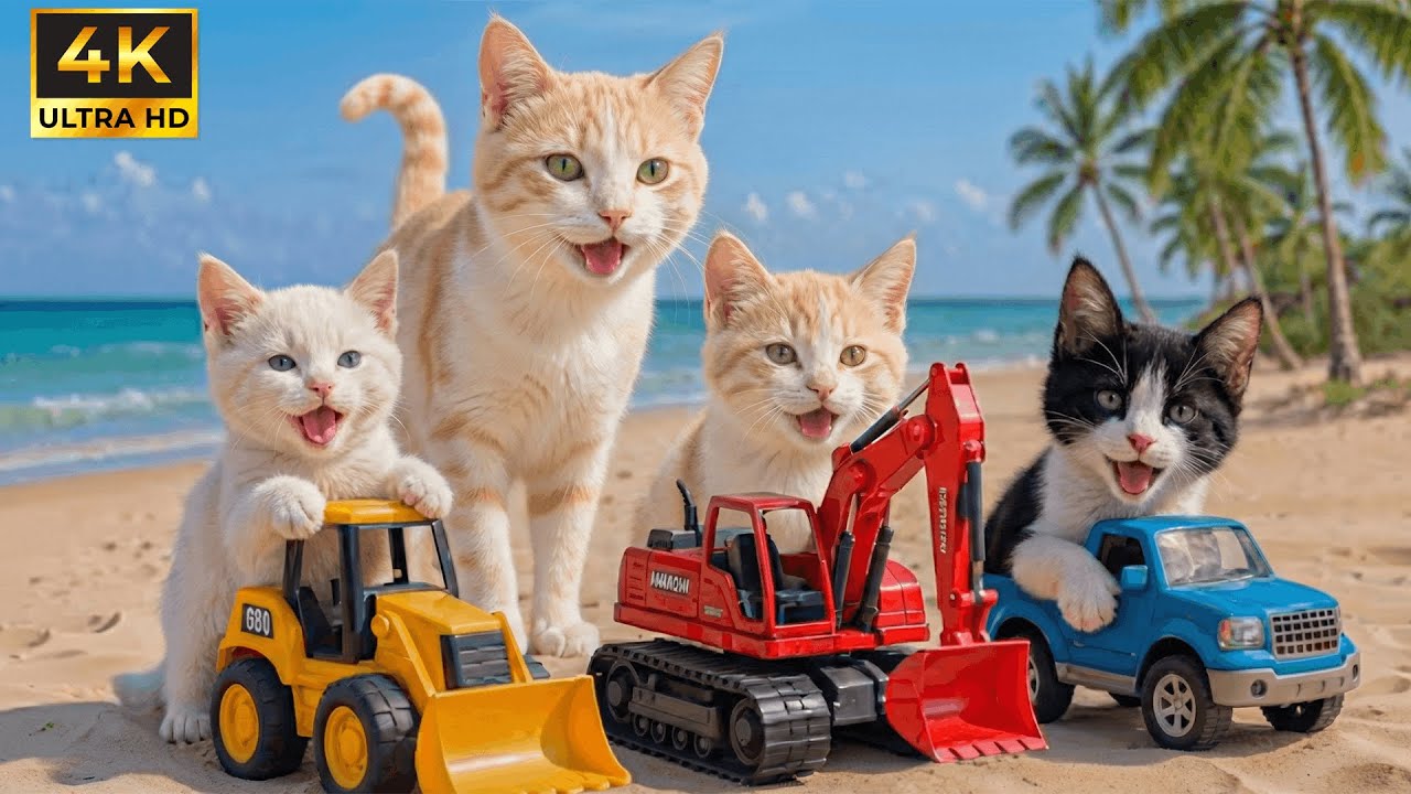 Mama Cat Grilled Food All Day at the Beach—Just to Buy Her Kitten a Dream Excavator 🚜😭🐱