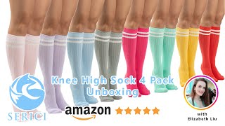 SERICI Striped Knee High Socks 4 Pack Unboxing Review
