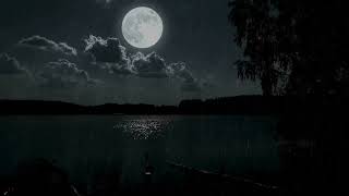 🌧 Rainy Night Under Silver Moon Reflection Across Quiet Lake 3 Hours
