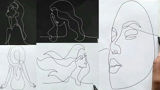 One line drawing compilation |Drawing faces in one line art |Continuous line drawing
