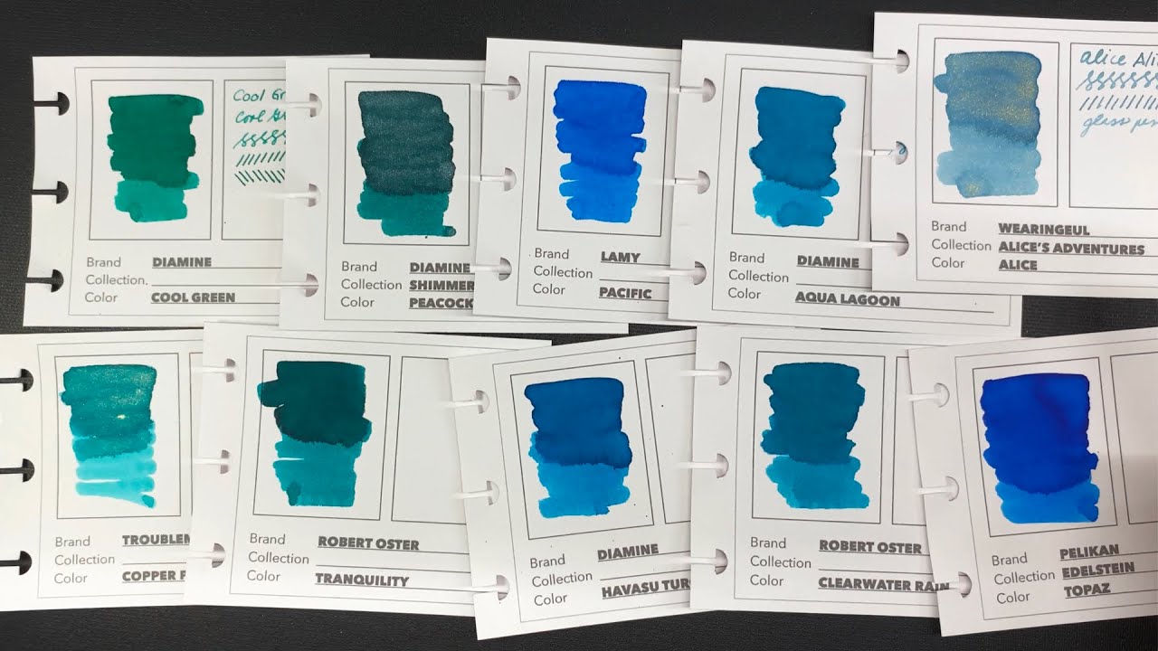 Unboxing a haul of Jinhao 82 fountain pens and swatching blue and blue-green inks