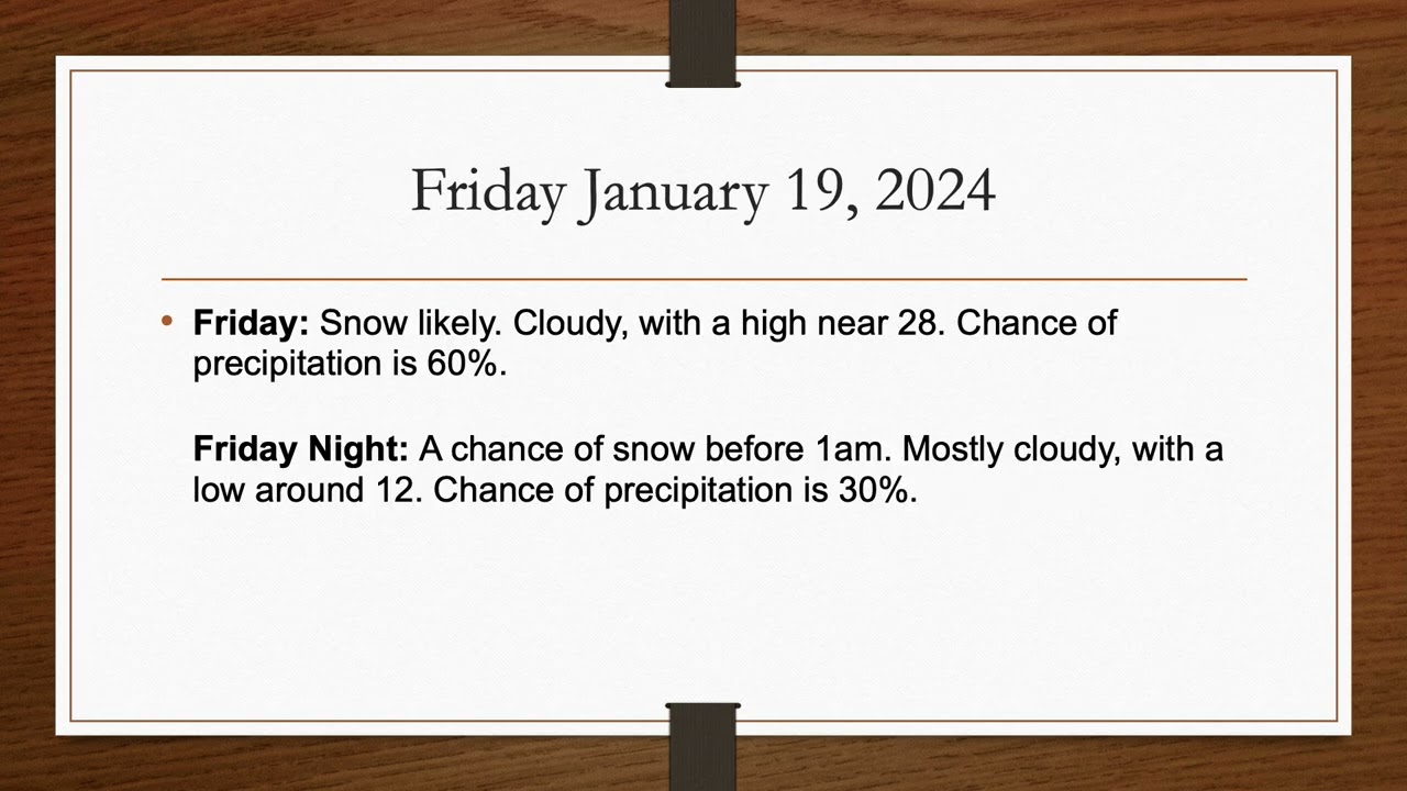 The Hudson Valley's Weather Forecast for Tuesday January 16, 2024