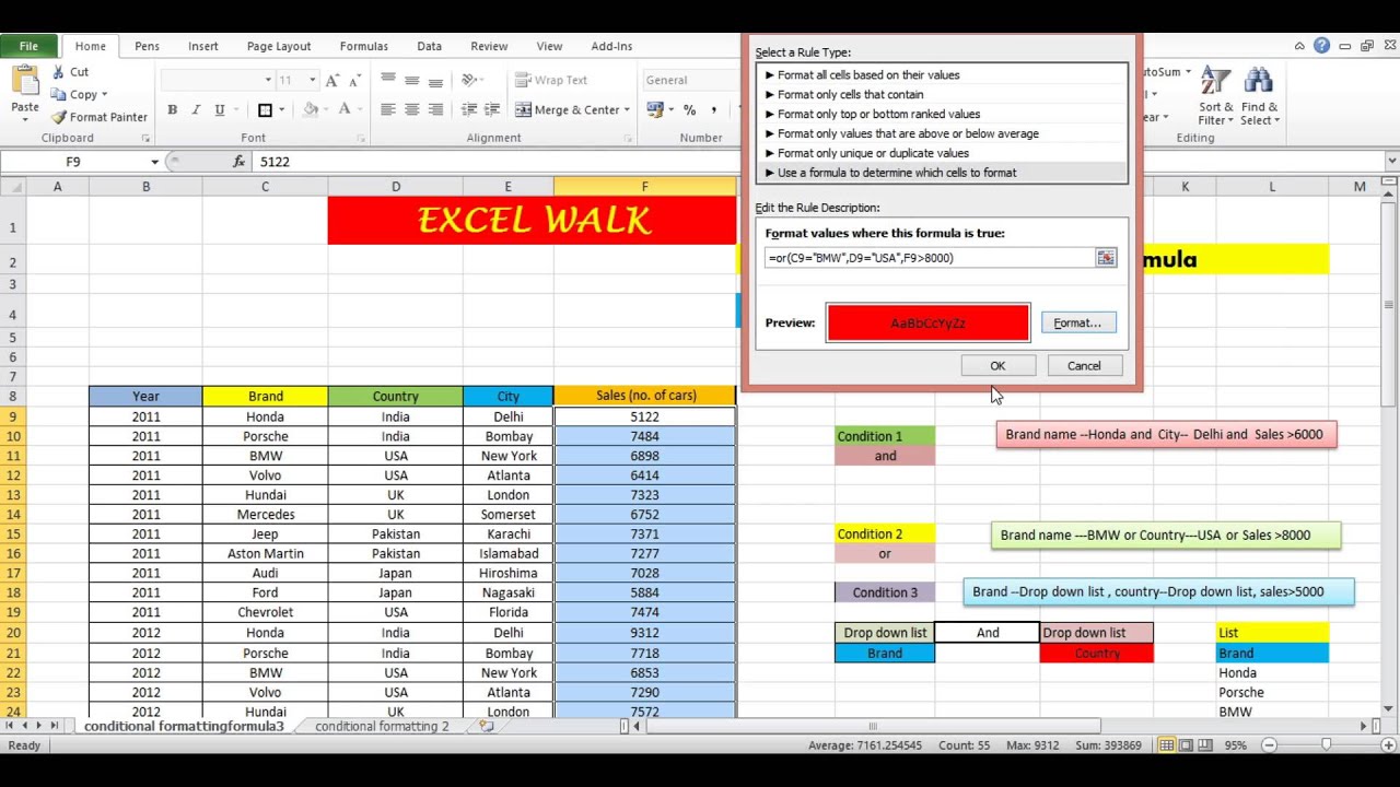 Conditional formatting based on formula In Excel | Asha Chawla - YouTube