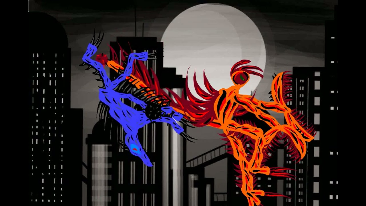 Exterminus (the orange one) vs Bertarus (the blue one)