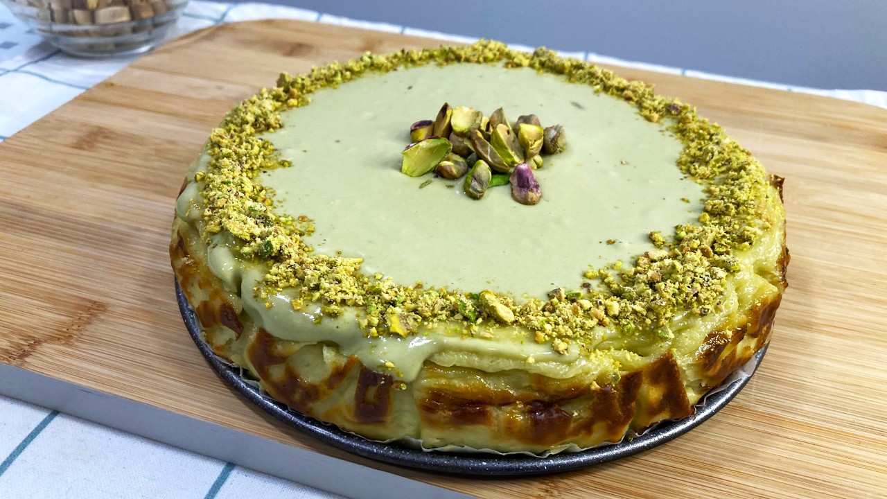 TARTA DE QUESO CON CREMA DE PISTACHO #TARTA DE QUESO #POSTRE #PISTACHO