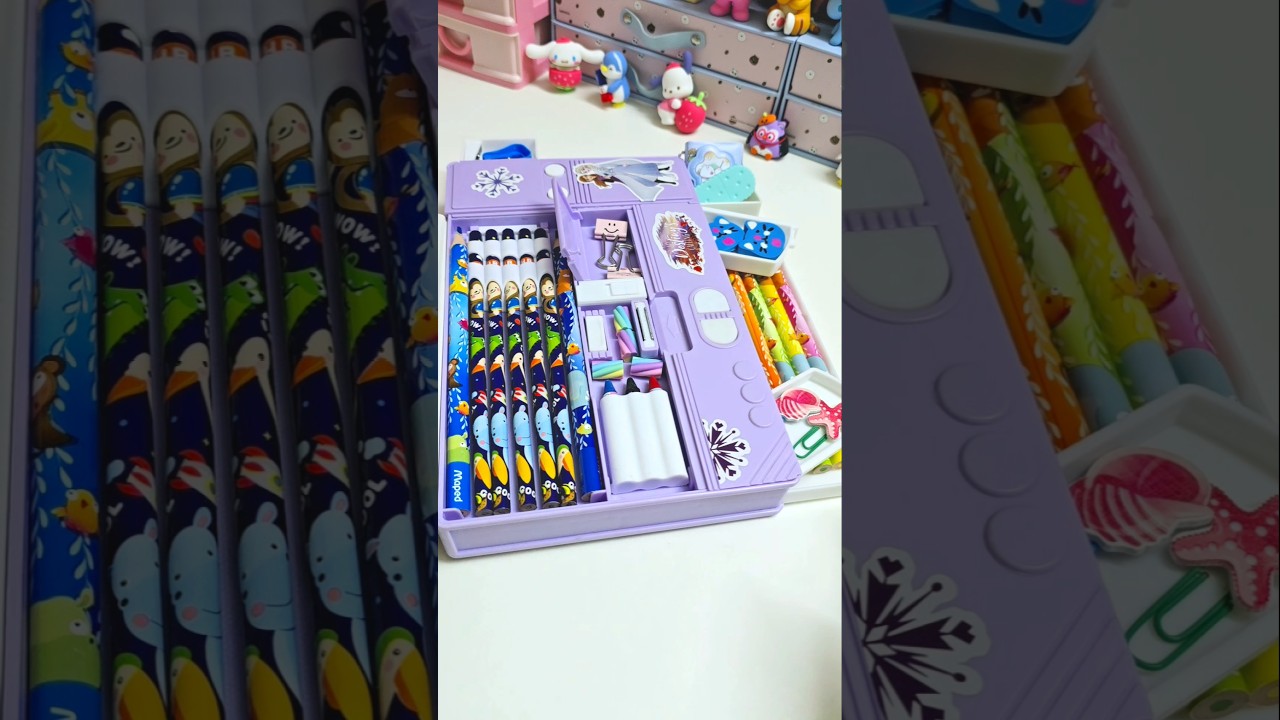Filling my jumbo pencil box with cute stationery ✨️ 💕 #cute #asmr #stationery #shorts #youtubeshorts