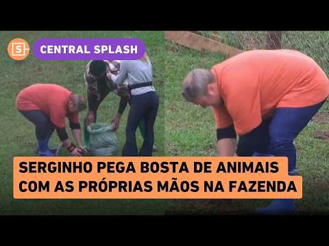 Serginho handles animal feces with his bare hands on A Fazenda | Chico Barney and Bárbara Saryne ...