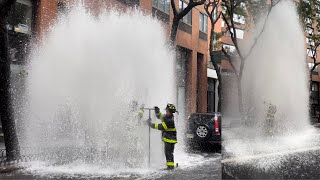 **BLOWN HYDRANT** FDNY Engine 22 Wrangles a Hydrant Shooting Water 40 feet in the air! CROWD CHEERS!