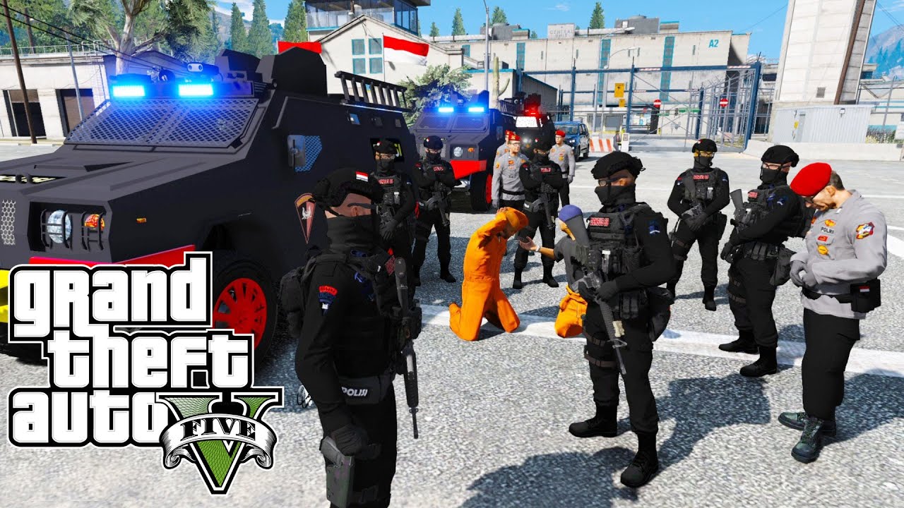 Pengawalan Narapidana Dihadang Gangster Bersenjata || GTA 5 Mod Polisi Indonesia