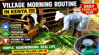 Village Morning Routine | Cleaning Utensils & Feeding My Cow with Napier Grass |Daily Farm Life Vlog