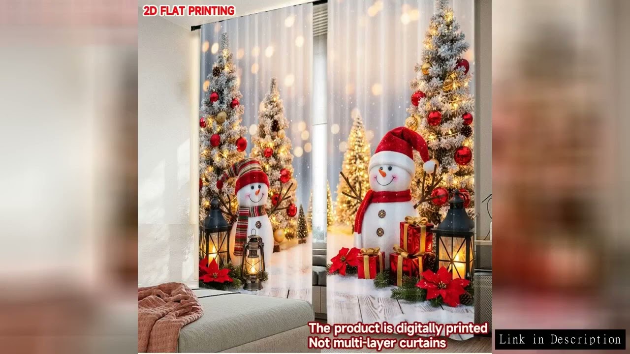 2D flat printing 2pcs Happy Christmas Party Curtains Christmas Snowman Holiday Scene Digital Printed