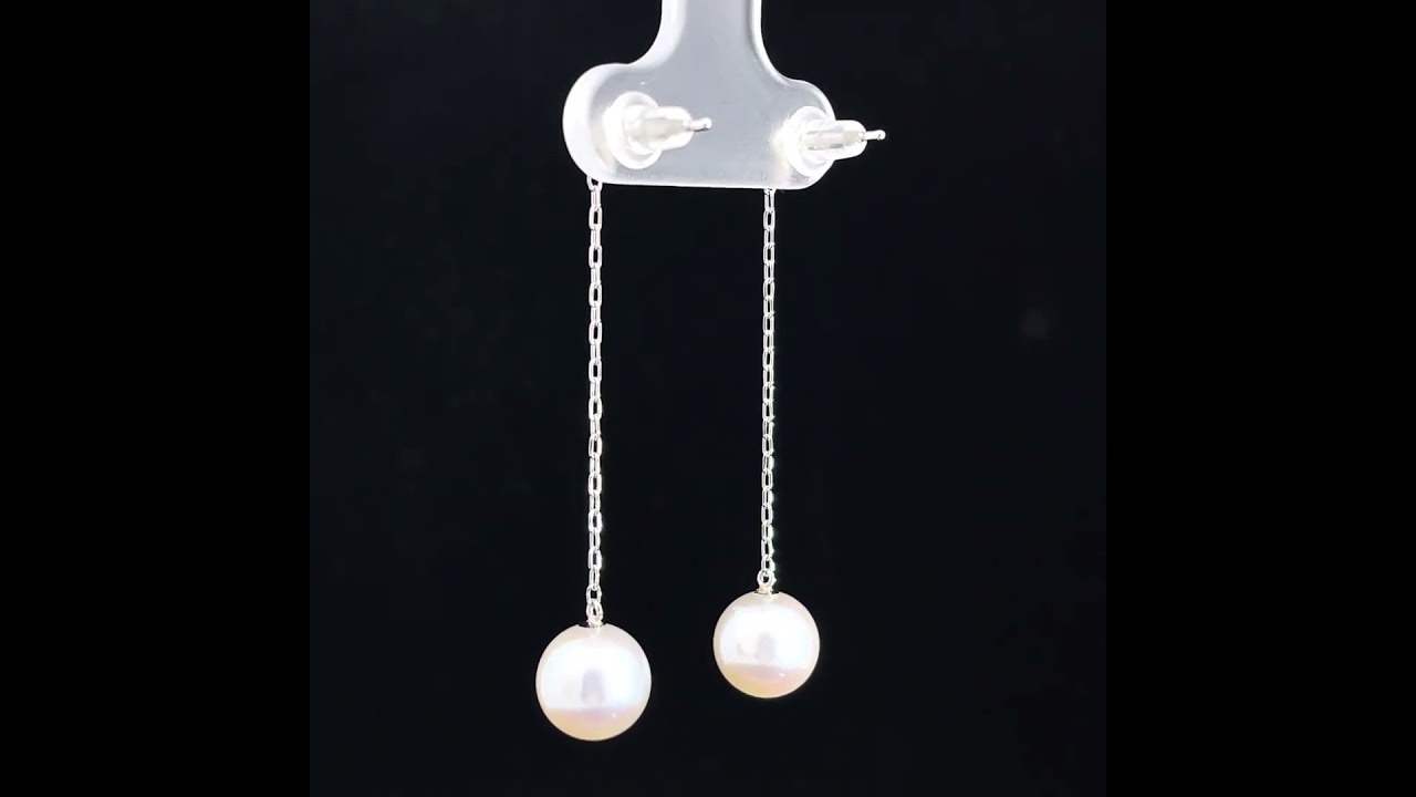 アコヤ真珠 ピアス Pt900 一粒パール 揺れる チェーン【中古】【901335  