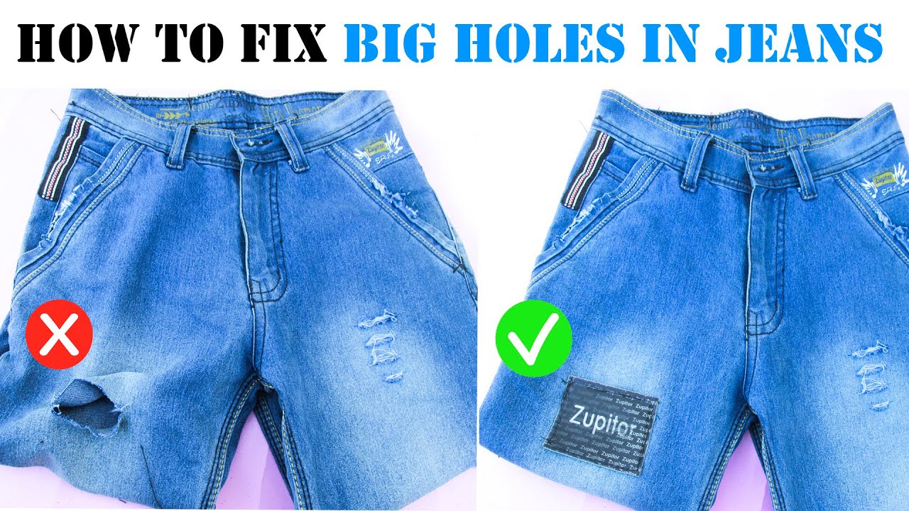 how to patch jeans by hand | how to fix big holes in jeans - YouTube