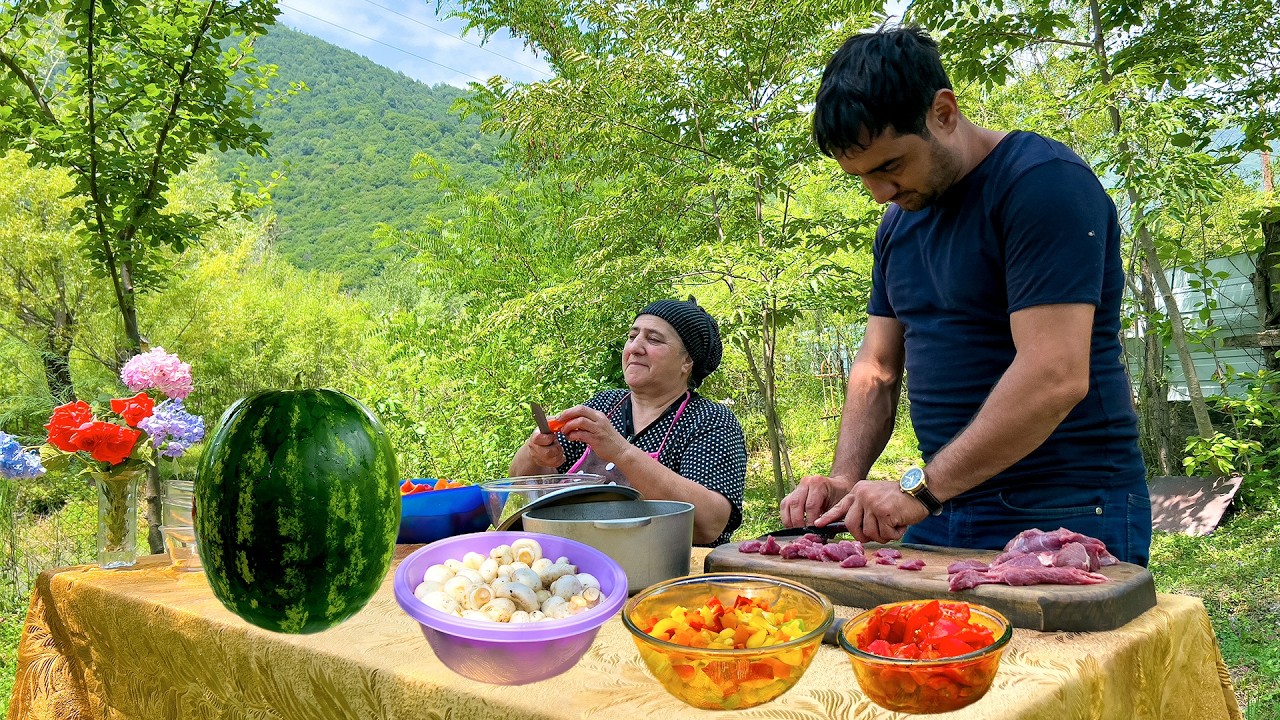 The Sound of This Sizzling Stone Steak Will Give You CHILLS! 🔥🥩 Mushrooms & Apricot Outdoor Feast