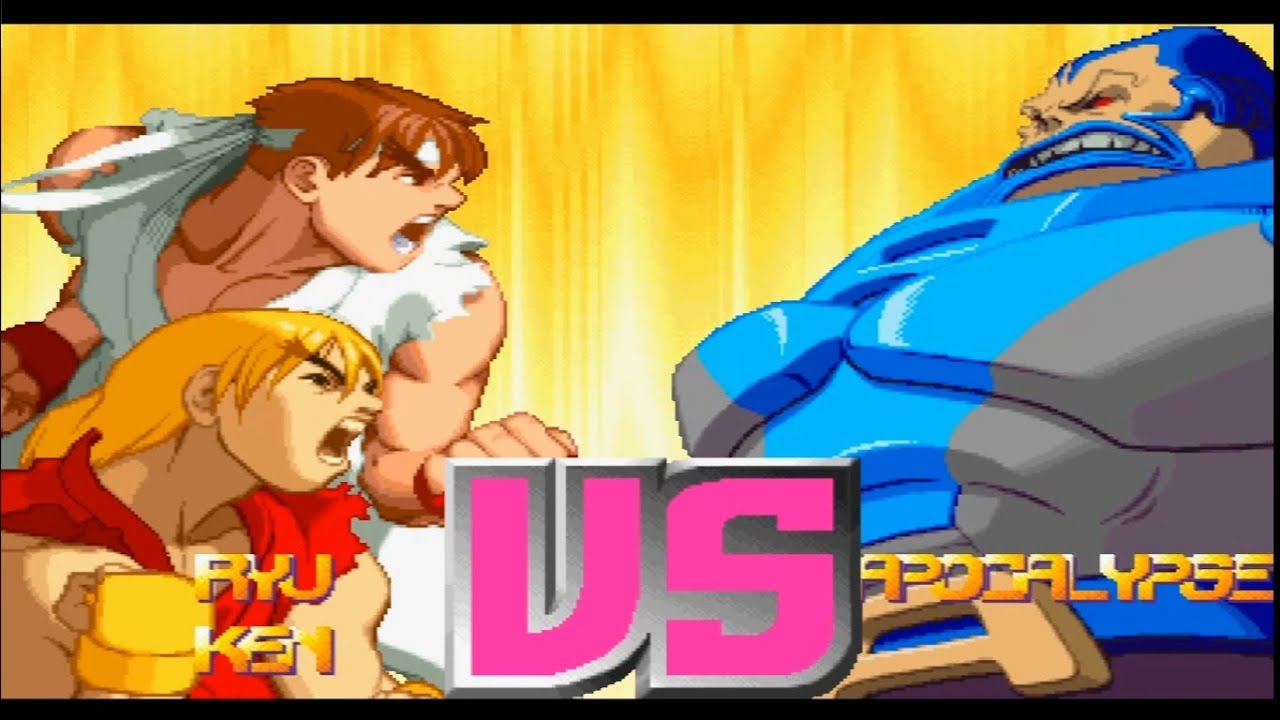 X-Men vs. Street Fighter RYU Gameplay PS1 Hardest AI - No Combos