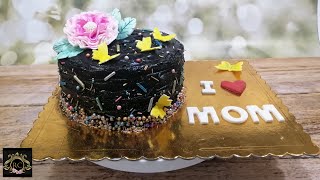 كيك عيد الام(٢) Mother' s day cake وورد بالجم بيست وتلوين الجناش باللون ⁦‍‍⁩⁦‍‍⁩الاسود