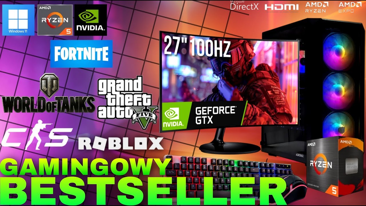 ZESTAW GAMINGOWY PC GAMER MASTER 🔥 Ryzen 5 3600 + GTX 1660 SUPER | 32GB RAM | 1TB SSD | MONITOR 27”