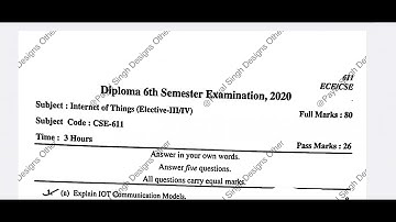 Jharkhand Diploma 6th Semester Internet of things | PYQ | 2020 | CSE| #questionpaper #6thsemester